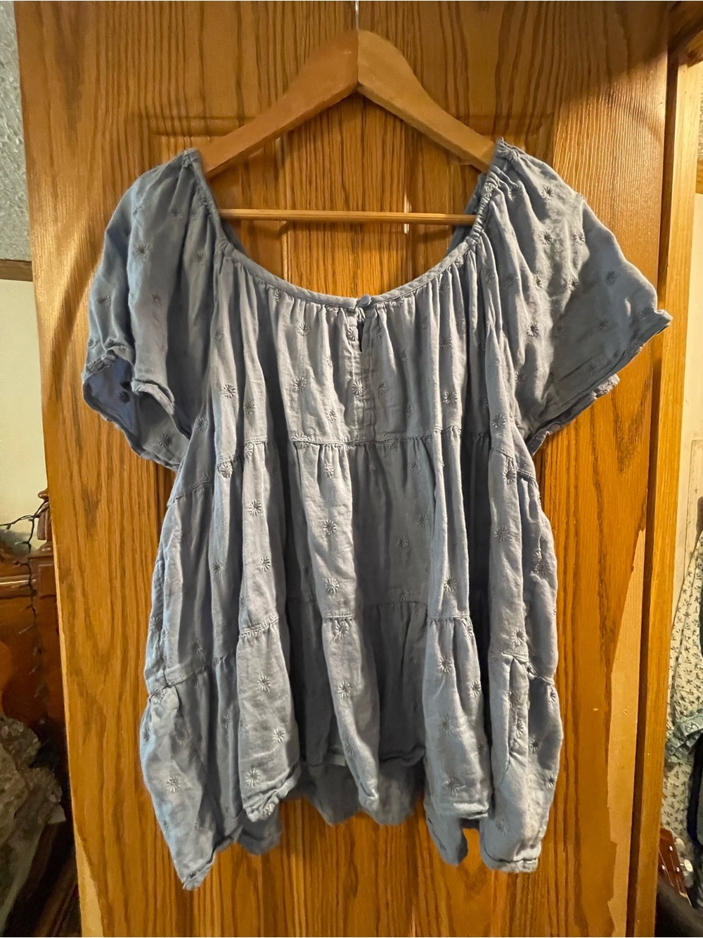 Old Navy Dusty Blue Embroidered Peasant Tunic
